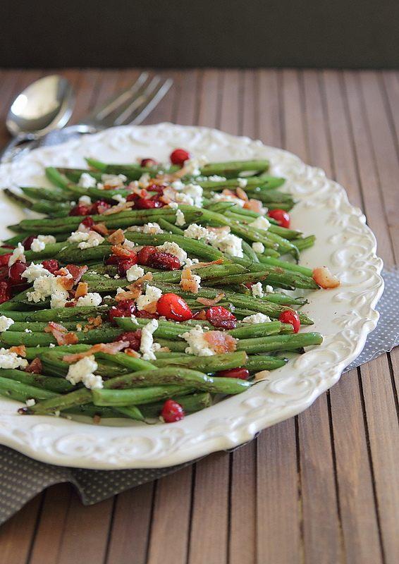 Green Beans with Cranberries, Bacon and Goat cheese by Gina Matsoukas